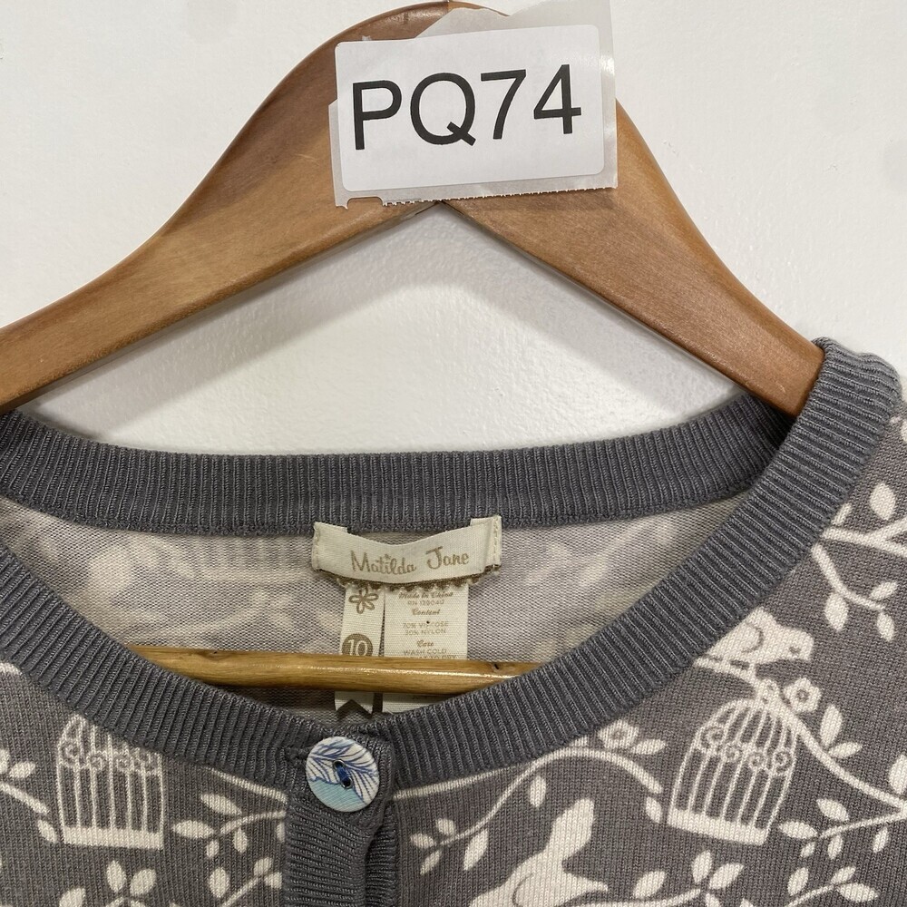Matilda Jane 10 Secret Fields Winter Wonderland Bird Print Grey Cardigan Sweater - Picture 2 of 6
